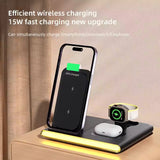 Universal 4-in-1 Foldable Magnetic Wireless Charger Portable 15W Fast Qi Multifunction Chargers with Night Light