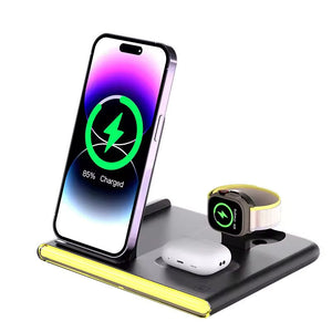 Universal 4-in-1 Foldable Magnetic Wireless Charger Portable 15W Fast Qi Multifunction Chargers with Night Light